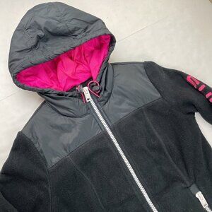 Superdry Mountain Hooded Fleece Jacket Women’s XS Full Zip Black Pink Team Fuji